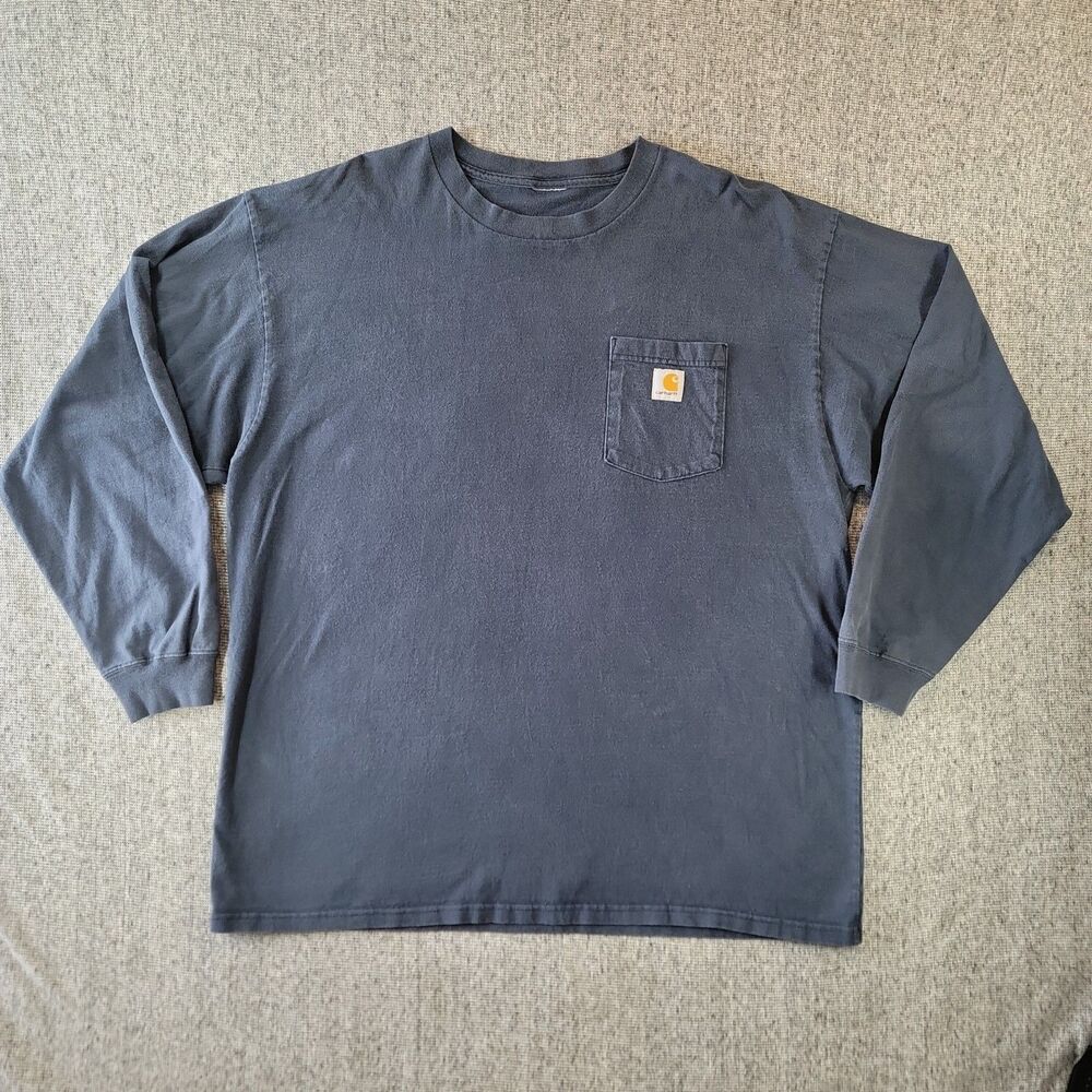 Carhartt Long Sleeve Pocket T-Shirt Distressed Faded Navy Blue Mens XL As Is